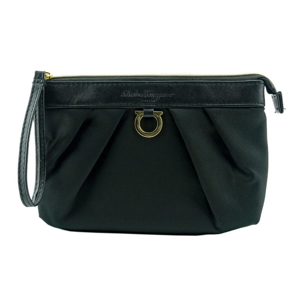 SALAVATORE FERRAGAMO - Singapore Airlines Satin & Leather Makeup Pouch Wristlet